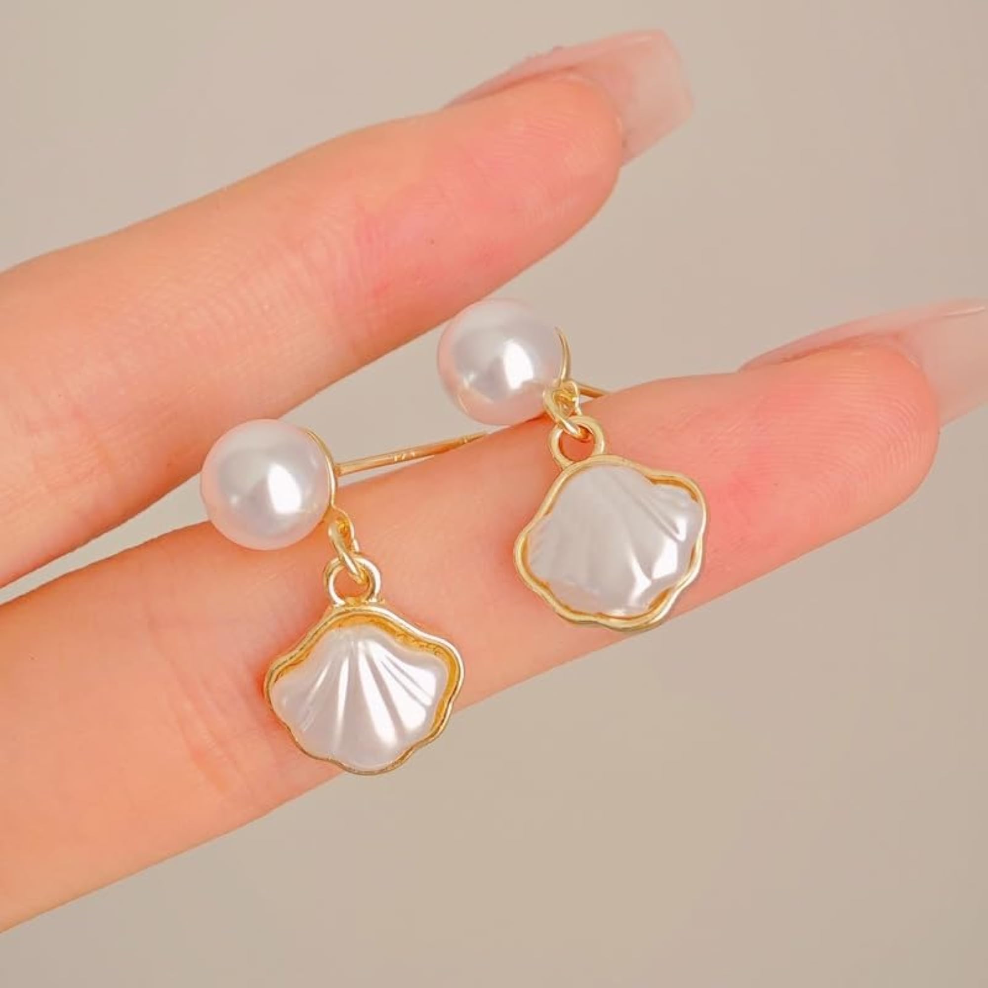 Women's Stylish Shell Pearl Earrings, Elegant Design